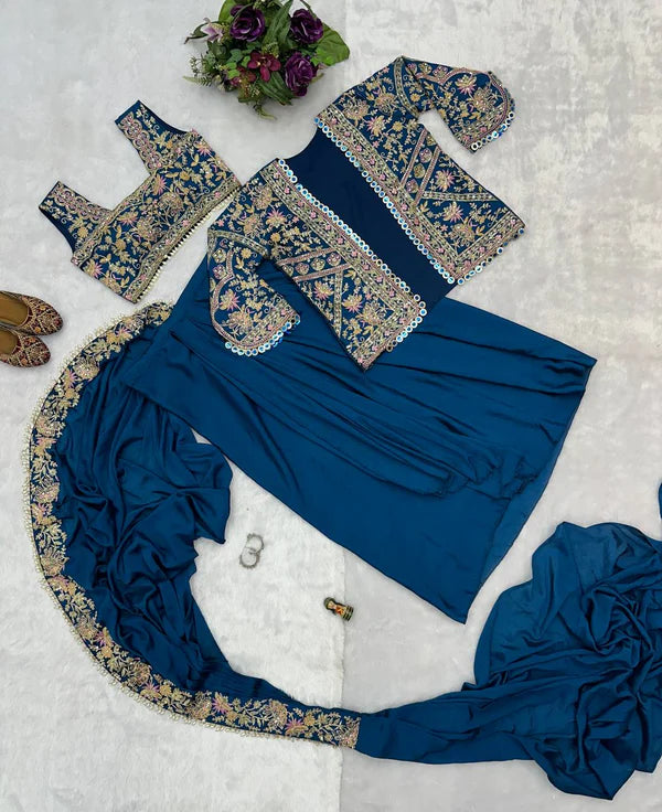 New Superhit Heavy Ready to Wear Saree with Embroidered Jacket With Blouse