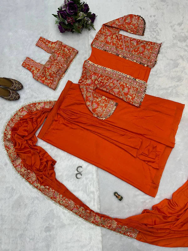 New Superhit Heavy Ready to Wear Saree with Embroidered Jacket With Blouse