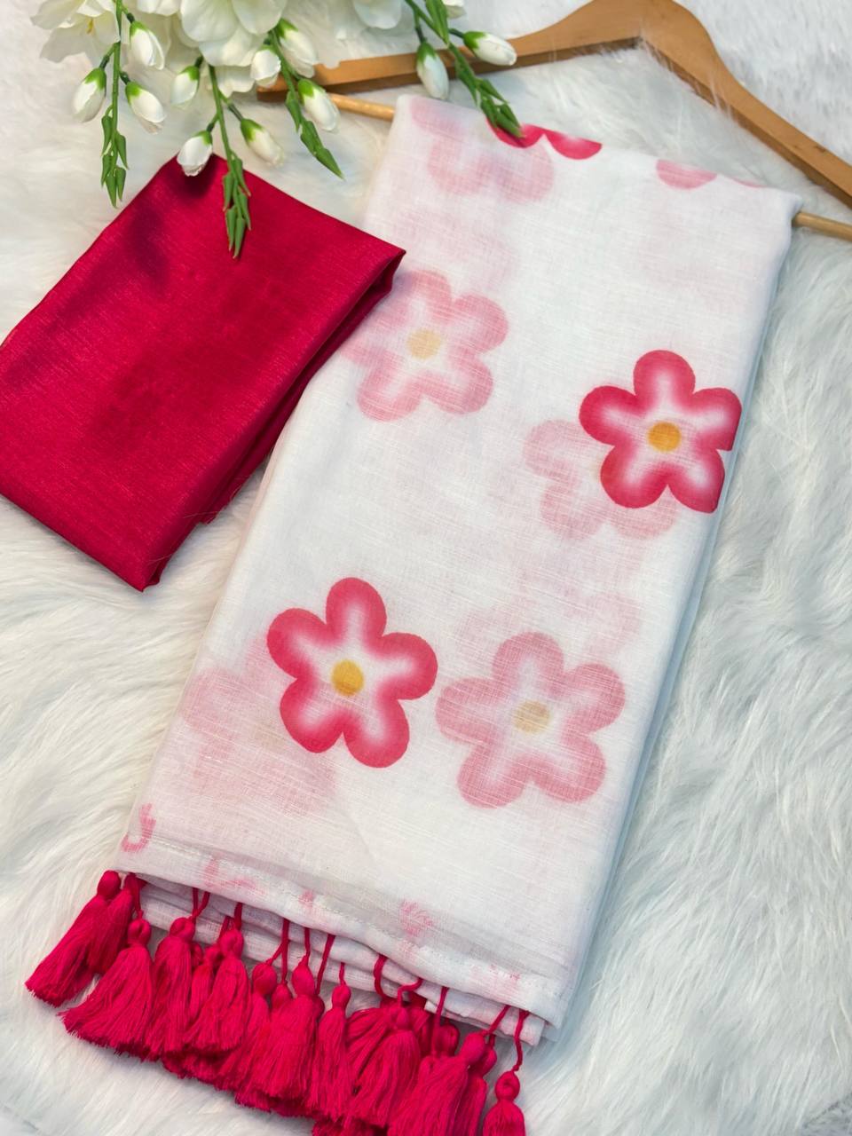 SUMMER SPECIAL FLOWERS PRINT SOFT MUL COTTON SALB SAREE