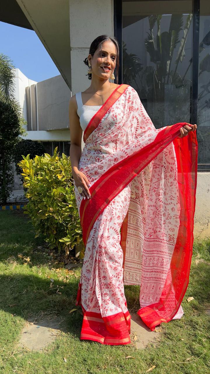 NEW KALAMKARI RED COLOR READY TO WEAR PRINT SAREE