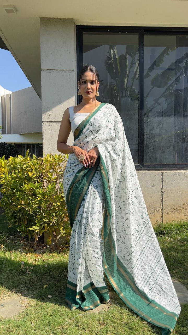 NEW KALAMKARI GREEN COLOR READY TO WEAR PRINT SAREE