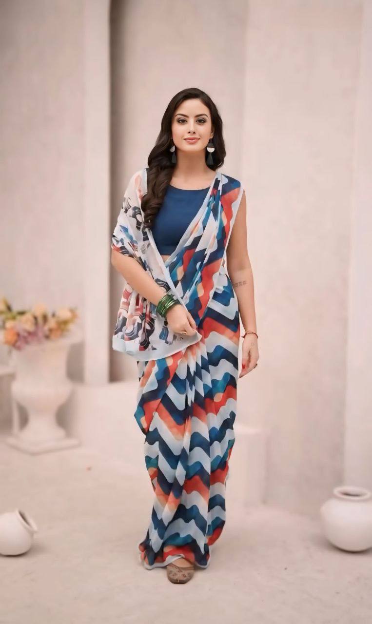 Ready To Wear Saree New Design pure soft Georgette silk with Multi color Digital Print Design