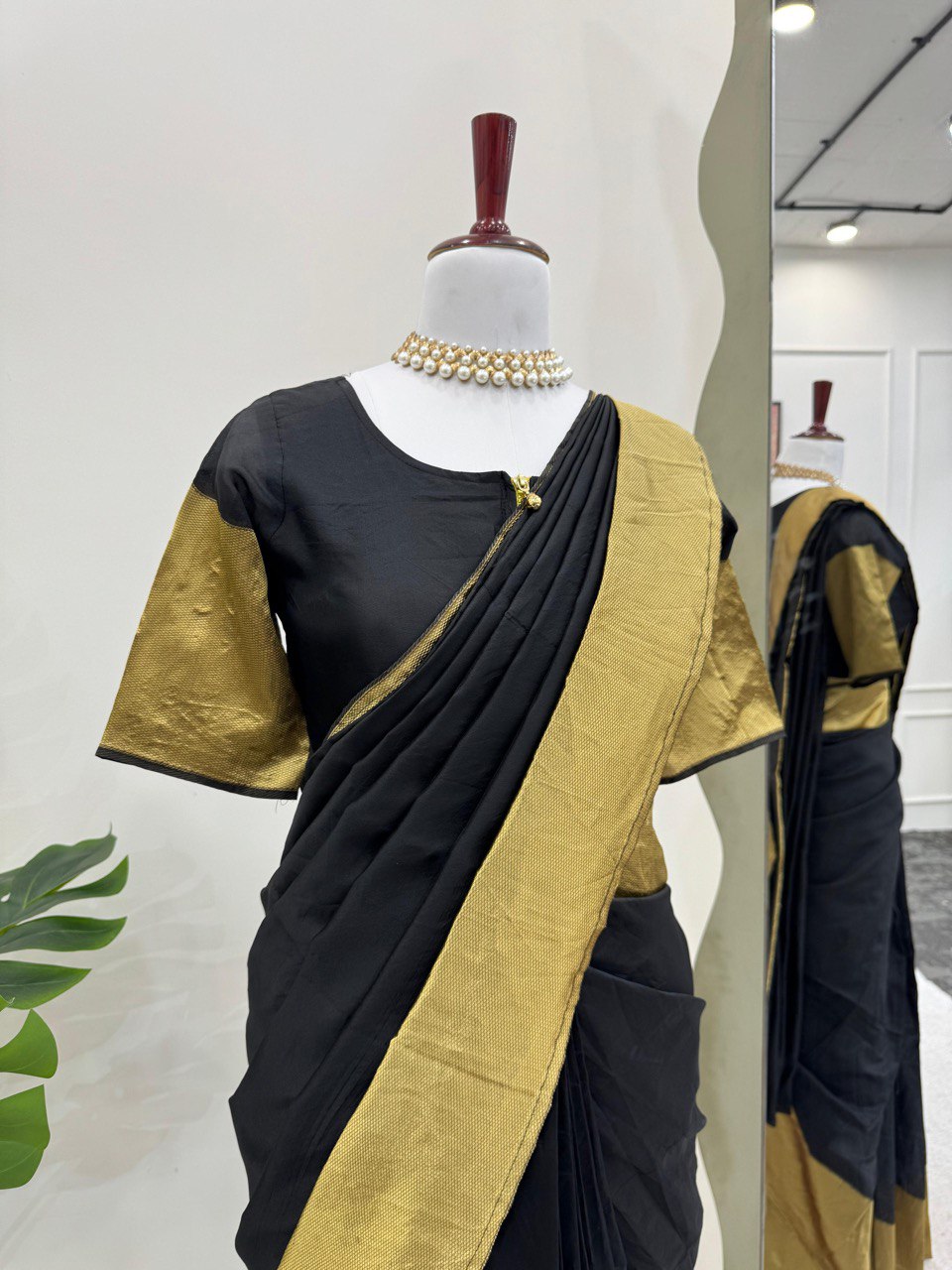 NEW TRENDING BLACK COLOR CHINON ZARI PATTA FABRIC FULLY STITCHED ZIP & GO SAREE-GOWN