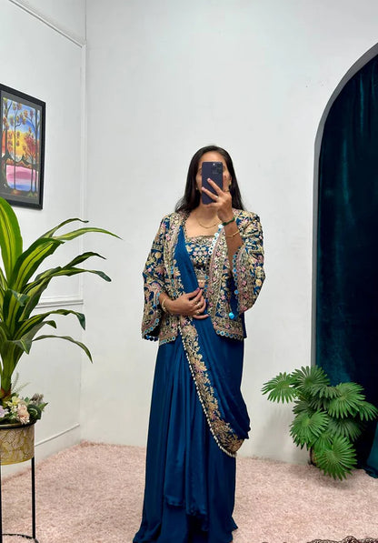 New Superhit Heavy Ready to Wear Saree with Embroidered Jacket With Blouse