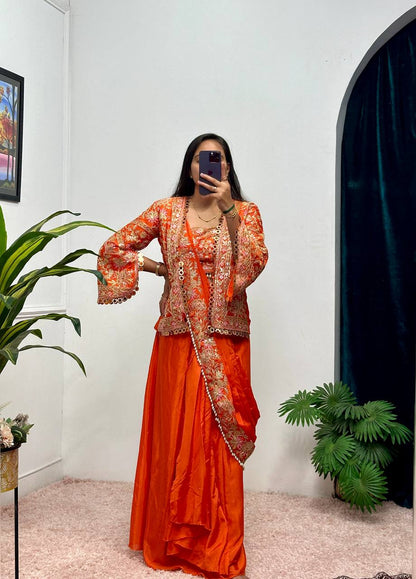 New Superhit Heavy Ready to Wear Saree with Embroidered Jacket With Blouse