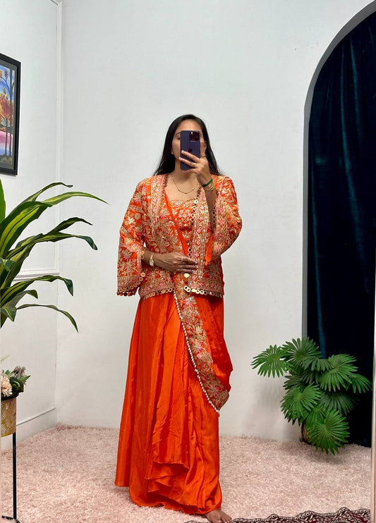 New Superhit Heavy Ready to Wear Saree with Embroidered Jacket With Blouse