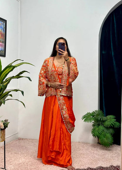 New Superhit Heavy Ready to Wear Saree with Embroidered Jacket With Blouse