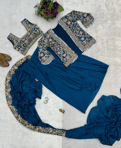 New Superhit Heavy Ready to Wear Saree with Embroidered Jacket With Blouse