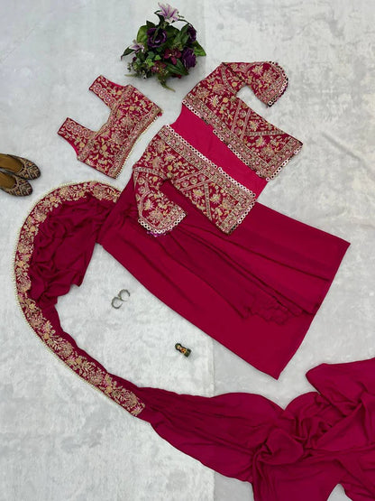 New Superhit Heavy Ready to Wear Saree with Embroidered Jacket With Blouse