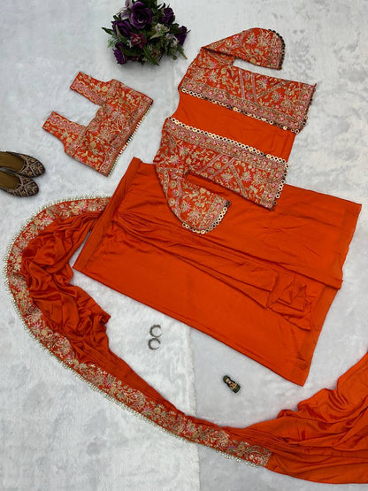 New Superhit Heavy Ready to Wear Saree with Embroidered Jacket With Blouse