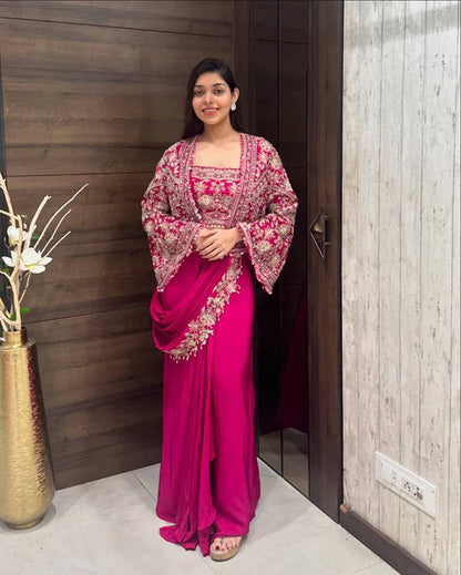 New Superhit Heavy Ready to Wear Saree with Embroidered Jacket With Blouse