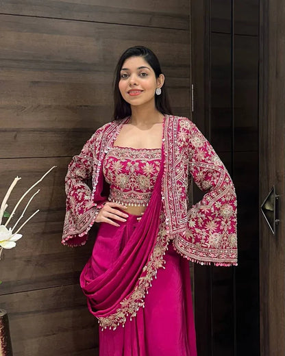 New Superhit Heavy Ready to Wear Saree with Embroidered Jacket With Blouse