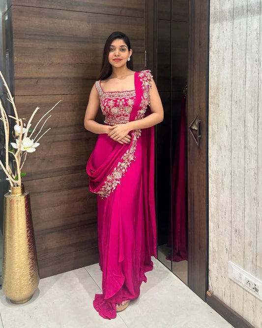 New Superhit Heavy Ready to Wear Saree with Embroidered Jacket With Blouse
