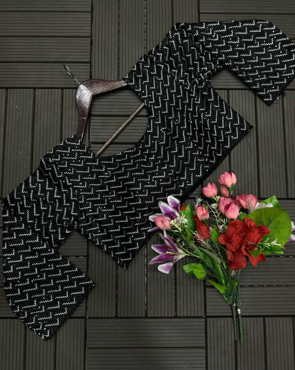 New Trending Black Color Embroidery Sequence work ready to wear saree With Blouse and Belt