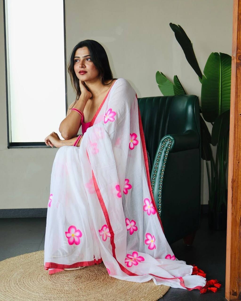 SUMMER SPECIAL FLOWERS PRINT SOFT MUL COTTON SALB SAREE
