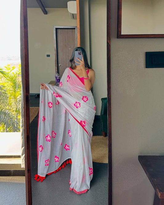 SUMMER SPECIAL FLOWERS PRINT SOFT MUL COTTON SALB SAREE