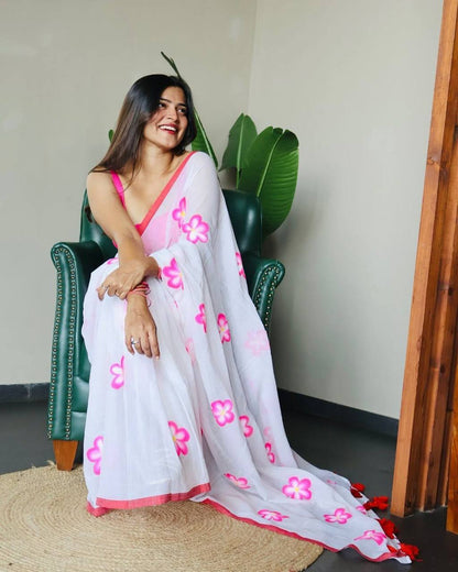 SUMMER SPECIAL FLOWERS PRINT SOFT MUL COTTON SALB SAREE