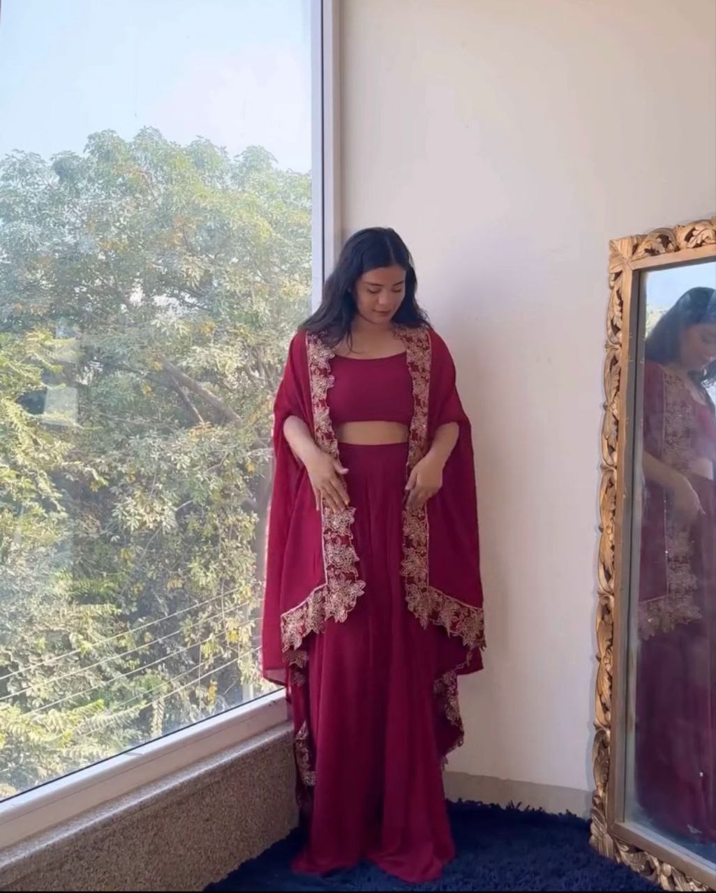 New Superhit Georgette Zari Embroidered Sarara, Blouse With Shrug Set