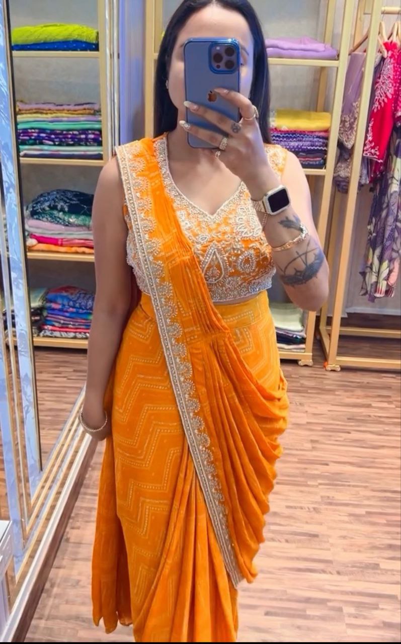 New Super Trending Desighner Embroidery Sequence work ready to wear saree