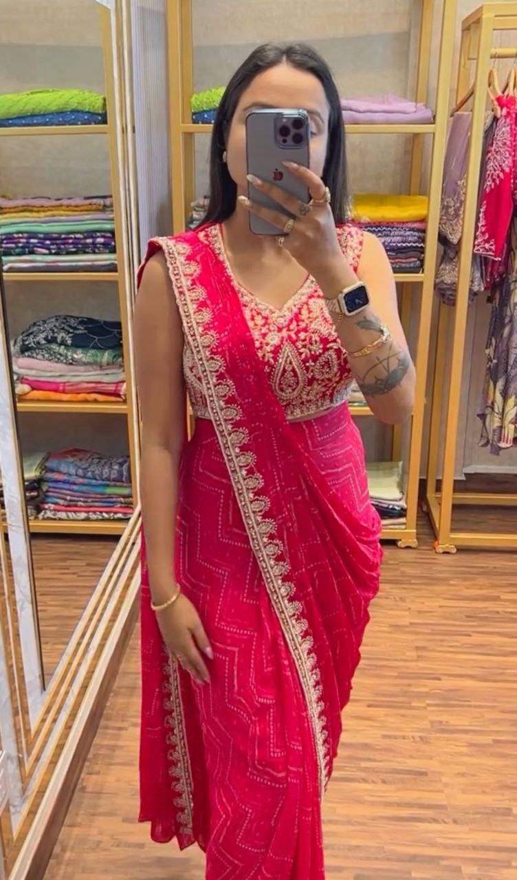 New Super Trending Desighner Embroidery Sequence work ready to wear saree