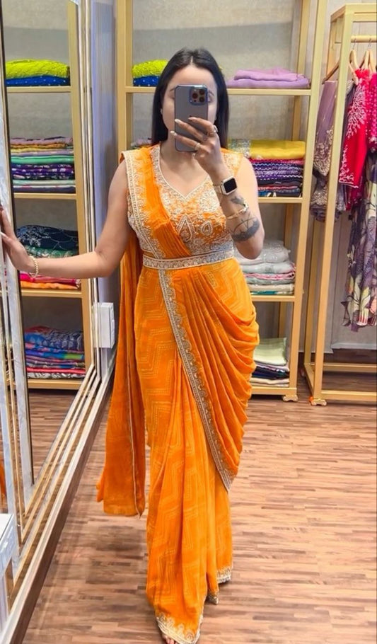 New Super Trending Desighner Embroidery Sequence work ready to wear saree