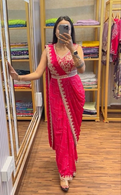 New Super Trending Desighner Embroidery Sequence work ready to wear saree