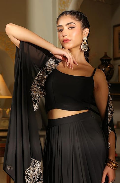 New Superhit Georgette Zari Embroidered Sarara, Blouse With Shrug Set