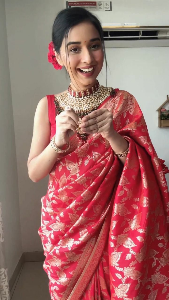 Classic 1-Minute Ready To Wear Red Soft Silk Saree