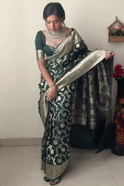 1-Minute Ready To Wear Green Color Soft Silk Saree