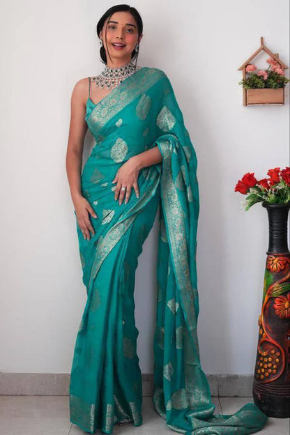 READY TO WEAR SEA GREEN COTTON SILK SAREE