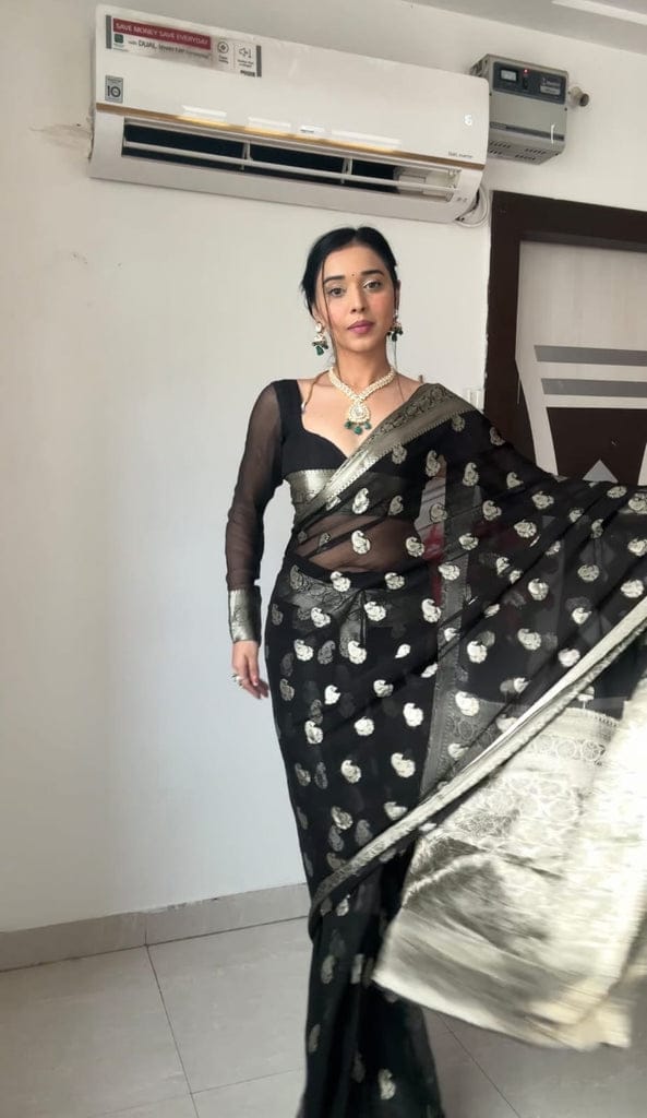 Black Color Ready to Wear Soft Banarasi Silk Saree with Golden Zari Work