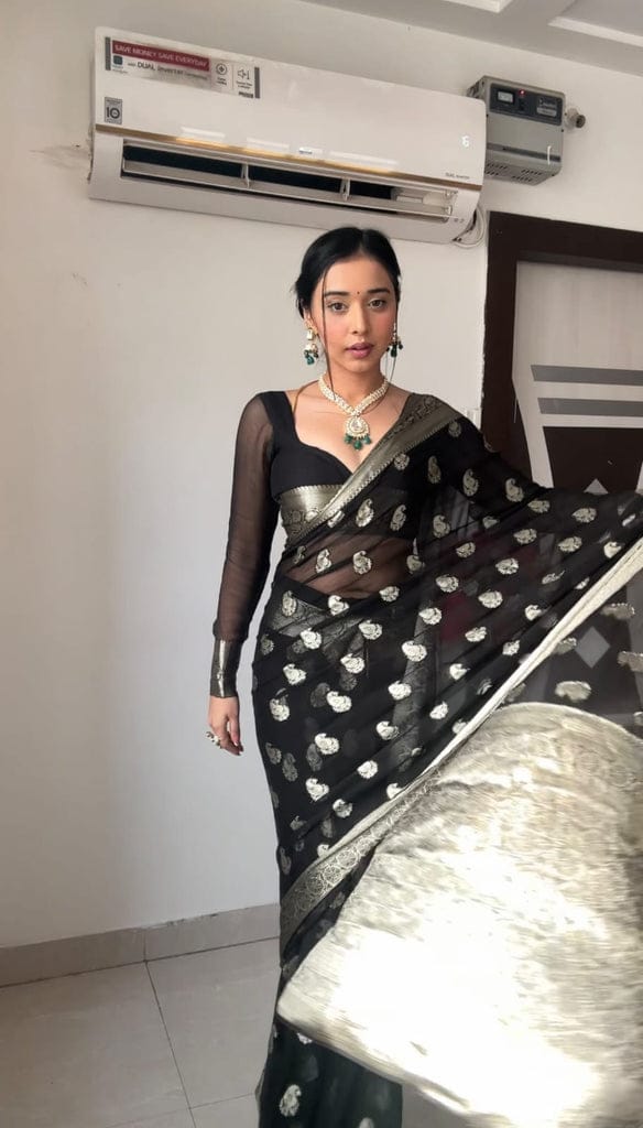 Black Color Ready to Wear Soft Banarasi Silk Saree with Golden Zari Work