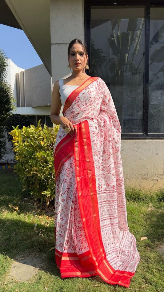 NEW KALAMKARI RED COLOR READY TO WEAR PRINT SAREE