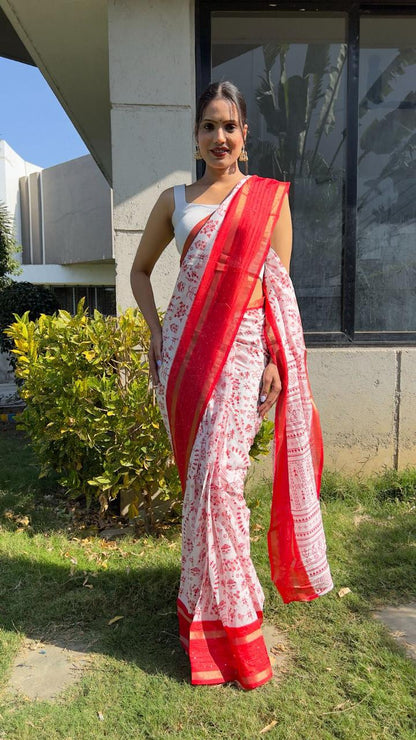 NEW KALAMKARI RED COLOR READY TO WEAR PRINT SAREE