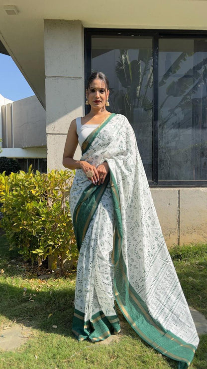 NEW KALAMKARI GREEN COLOR READY TO WEAR PRINT SAREE