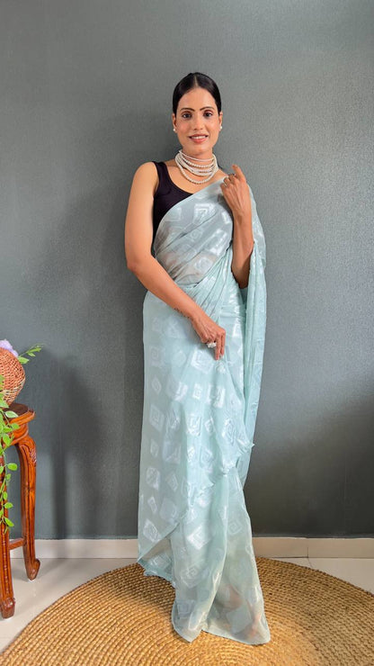 Blue Color 1-Minute Ready To Wear Guchi Silk Saree