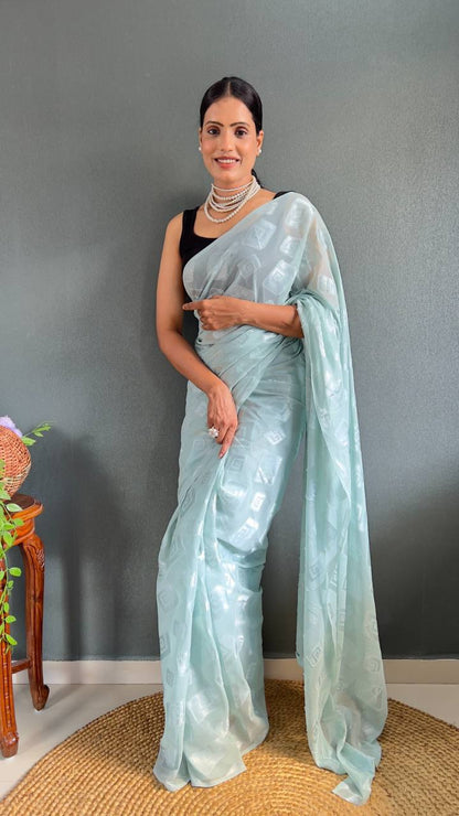 Blue Color 1-Minute Ready To Wear Guchi Silk Saree