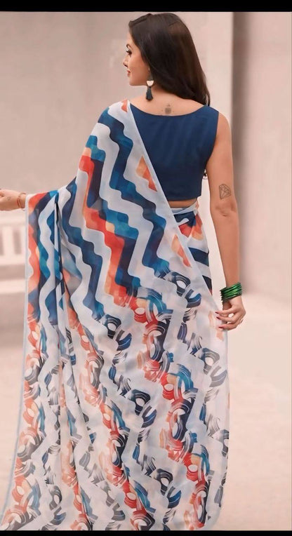 Ready To Wear Saree New Design pure soft Georgette silk with Multi color Digital Print Design
