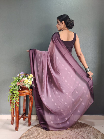 1-Minute Ready To Wear Light Purple Color Silk Saree With Blouse Piece