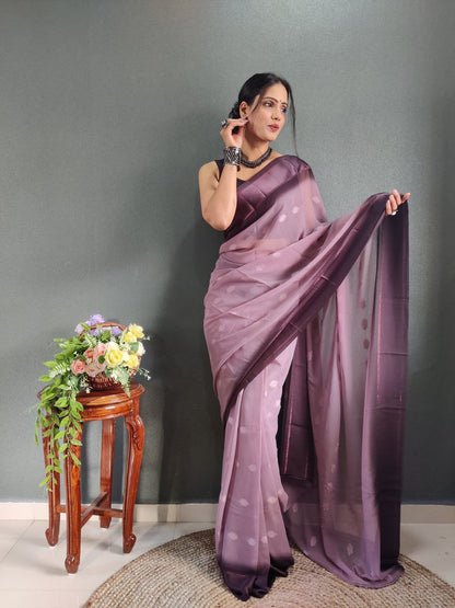 1-Minute Ready To Wear Light Purple Color Silk Saree With Blouse Piece