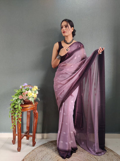 1-Minute Ready To Wear Light Purple Color Silk Saree With Blouse Piece