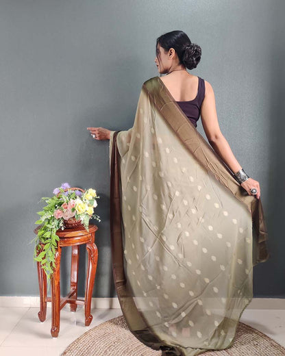 1-Minute Ready To Wear Cream Color Silk Saree With Blouse Piece