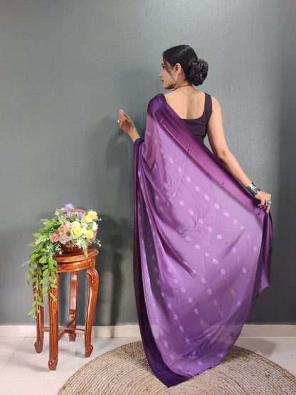 1-Minute Ready To Wear Void Purple Color Silk Saree With Blouse Piece