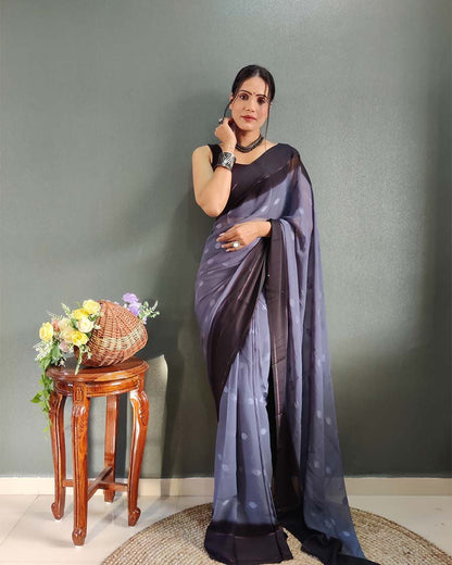 1-Minute Ready To Wear Blue Berry Color Silk Saree With Blouse Piece