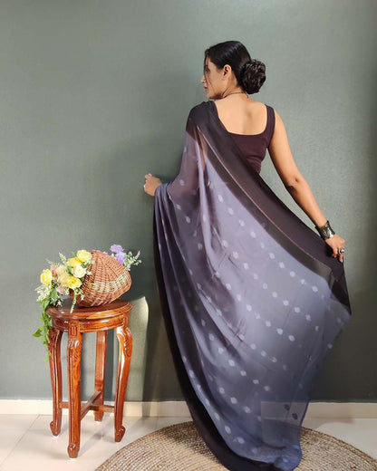 1-Minute Ready To Wear Blue Berry Color Silk Saree With Blouse Piece