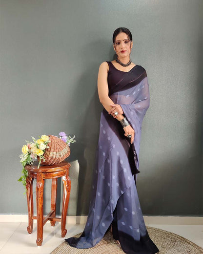 1-Minute Ready To Wear Blue Berry Color Silk Saree With Blouse Piece