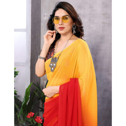 New Red & Orange Color Printed Georgette Ready To Wear Saree