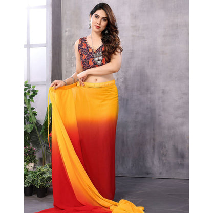 New Red & Orange Color Printed Georgette Ready To Wear Saree