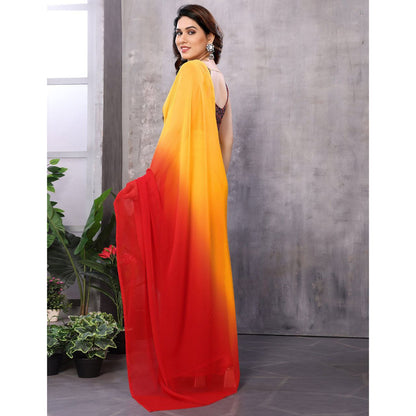 New Red & Orange Color Printed Georgette Ready To Wear Saree