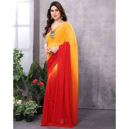 New Red & Orange Color Printed Georgette Ready To Wear Saree